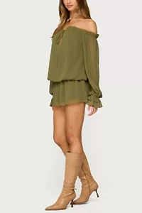 Edikted Delphine Off Shoulder Chiffon Romper