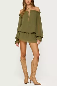 Edikted Delphine Off Shoulder Chiffon Romper