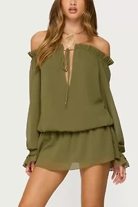 Edikted Delphine Off Shoulder Chiffon Romper