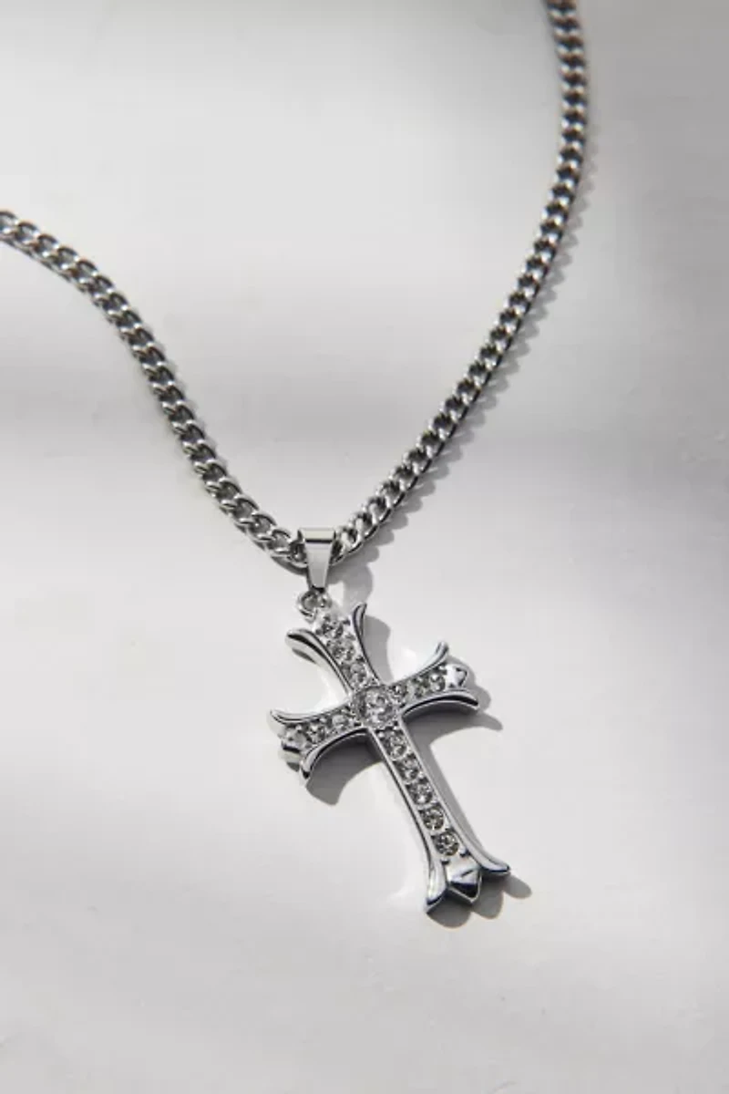 Pave Rhinestone Cross Pendant Waterproof Necklace
