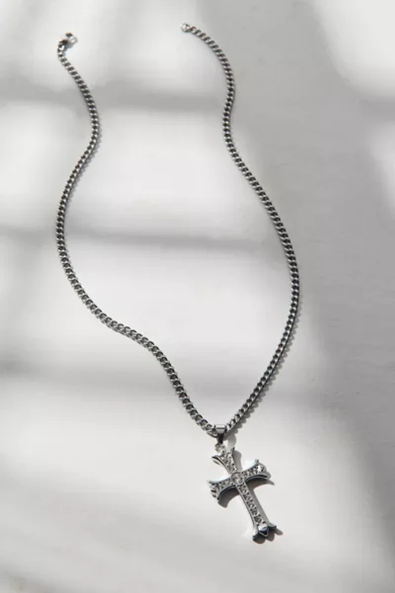 Pave Rhinestone Cross Pendant Waterproof Necklace