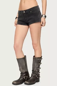 Edikted Syra Zipper Low Rise Denim Shorts