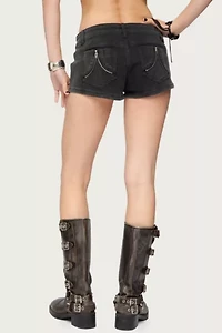 Edikted Syra Zipper Low Rise Denim Shorts