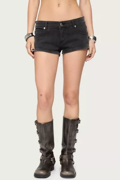 Edikted Syra Zipper Low Rise Denim Shorts