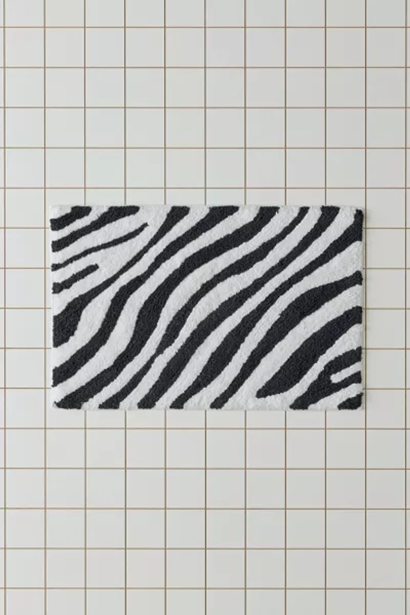 Darcie Zebra Striped Plush Tufted Bath Mat