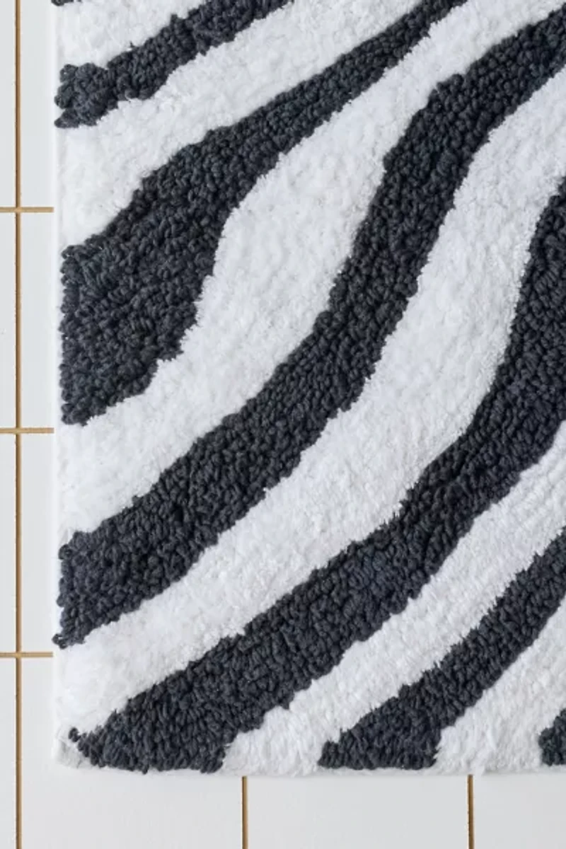 Darcie Zebra Striped Plush Tufted Bath Mat