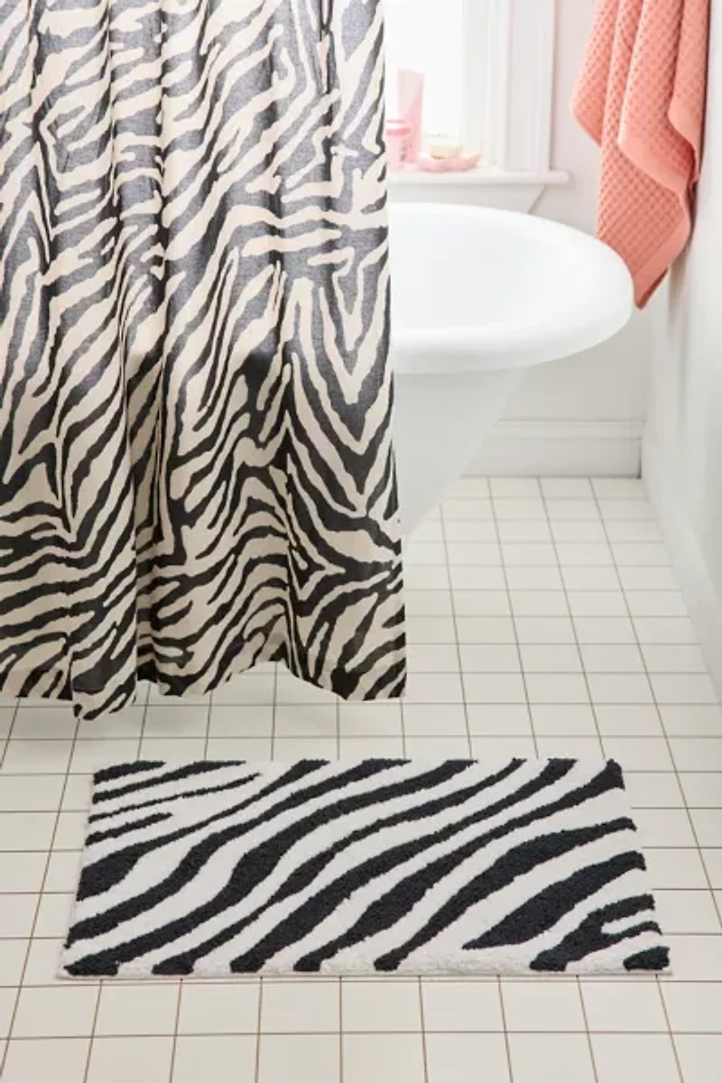 Darcie Zebra Striped Plush Tufted Bath Mat