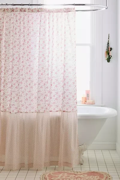 Maisie Floral Patterned Ruffled Shower Curtain