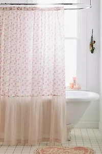Maisie Floral Patterned Ruffled Shower Curtain