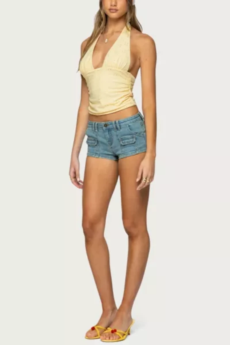 Edikted Cargo Pockets Denim Micro Shorts