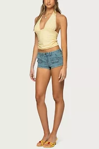 Edikted Cargo Pockets Denim Micro Shorts