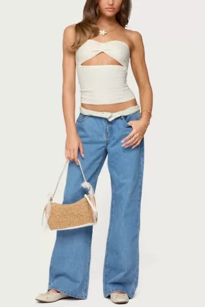 Edikted Floral Foldover Low Rise Jeans