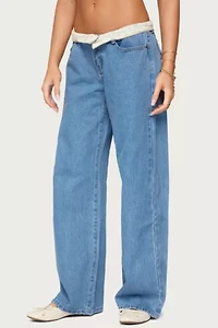 Edikted Floral Foldover Low Rise Jeans