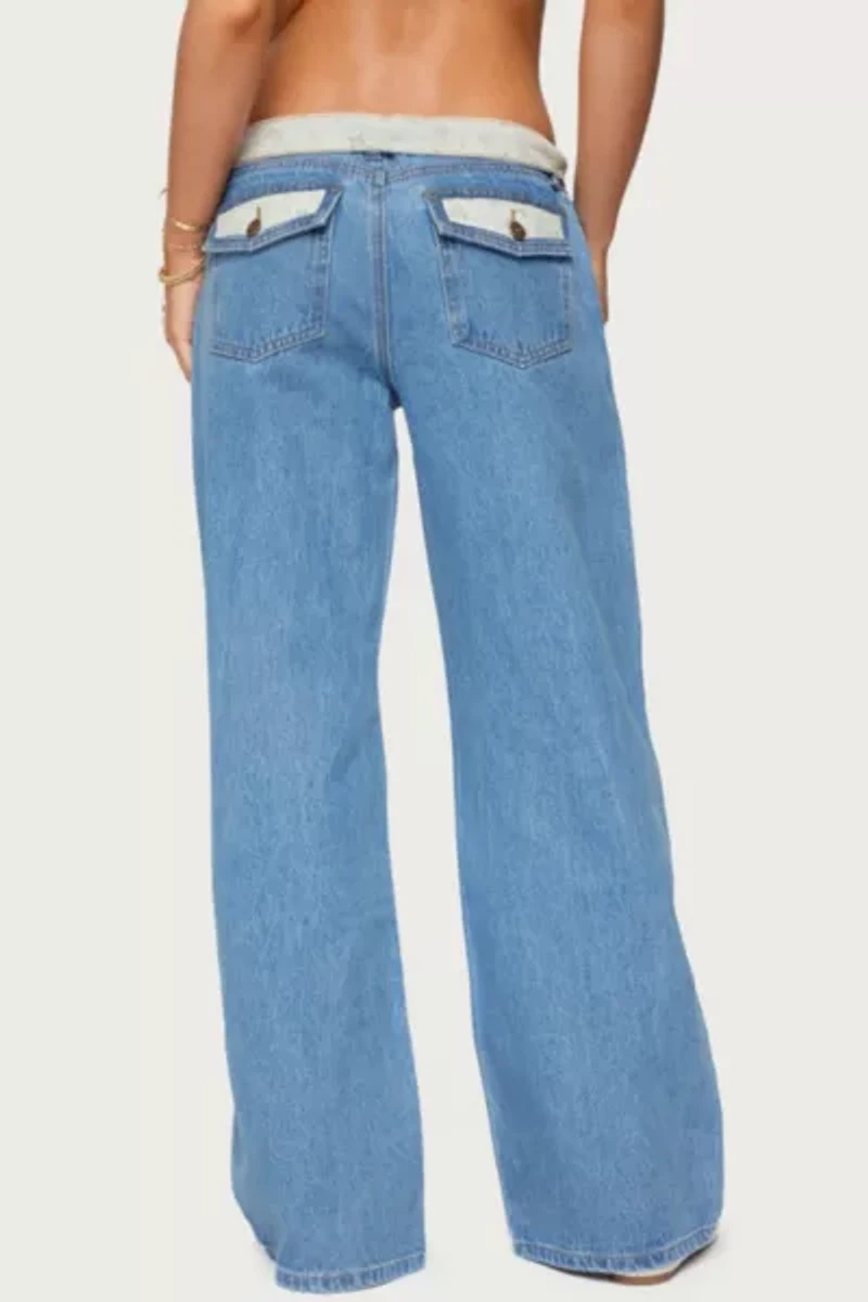 Edikted Floral Foldover Low Rise Jeans