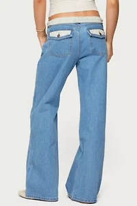 Edikted Floral Foldover Low Rise Jeans