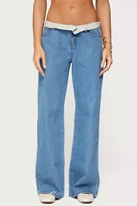 Edikted Floral Foldover Low Rise Jeans