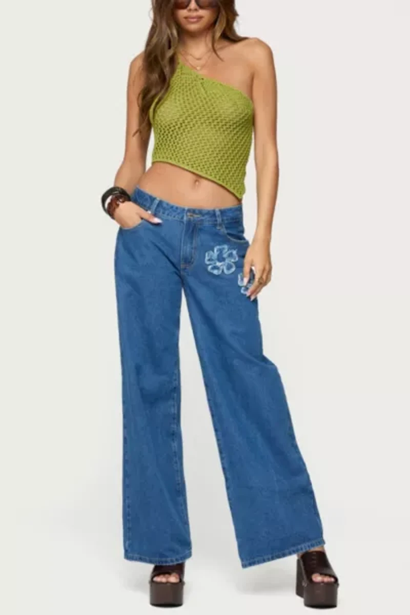 Edikted Flower Patch Low Rise Jeans