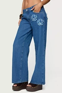 Edikted Flower Patch Low Rise Jeans