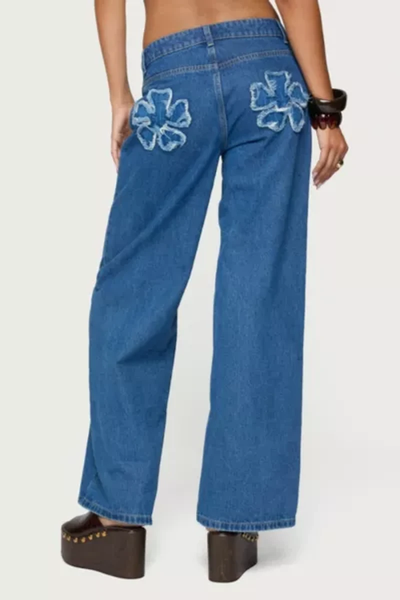 Edikted Flower Patch Low Rise Jeans