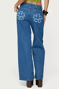 Edikted Flower Patch Low Rise Jeans