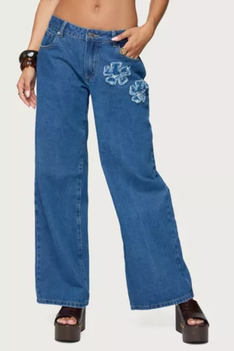 Edikted Flower Patch Low Rise Jeans