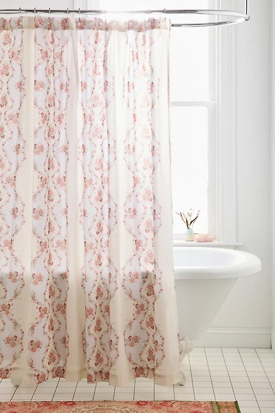 Vintage Floral Wallpaper Patterned Shower Curtain