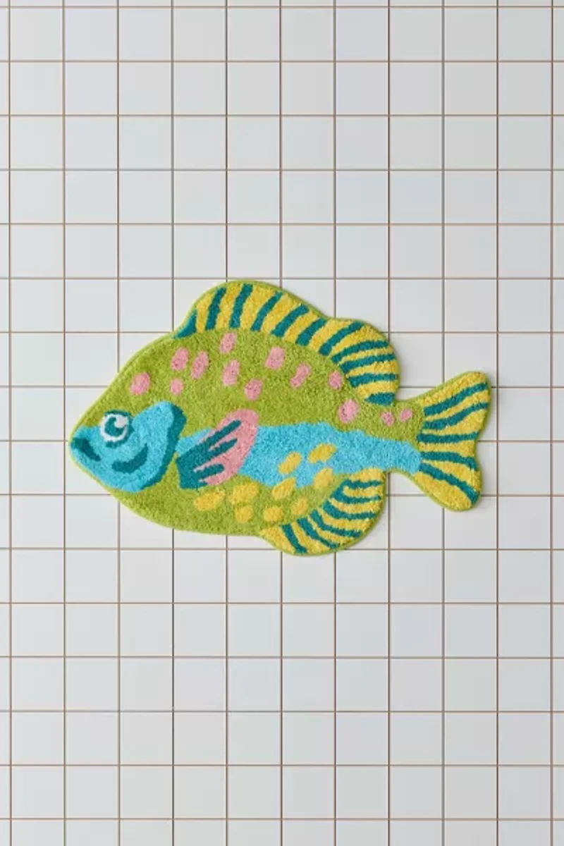 Gone Fishin’ Fish Shaped Tufted Bath Mat