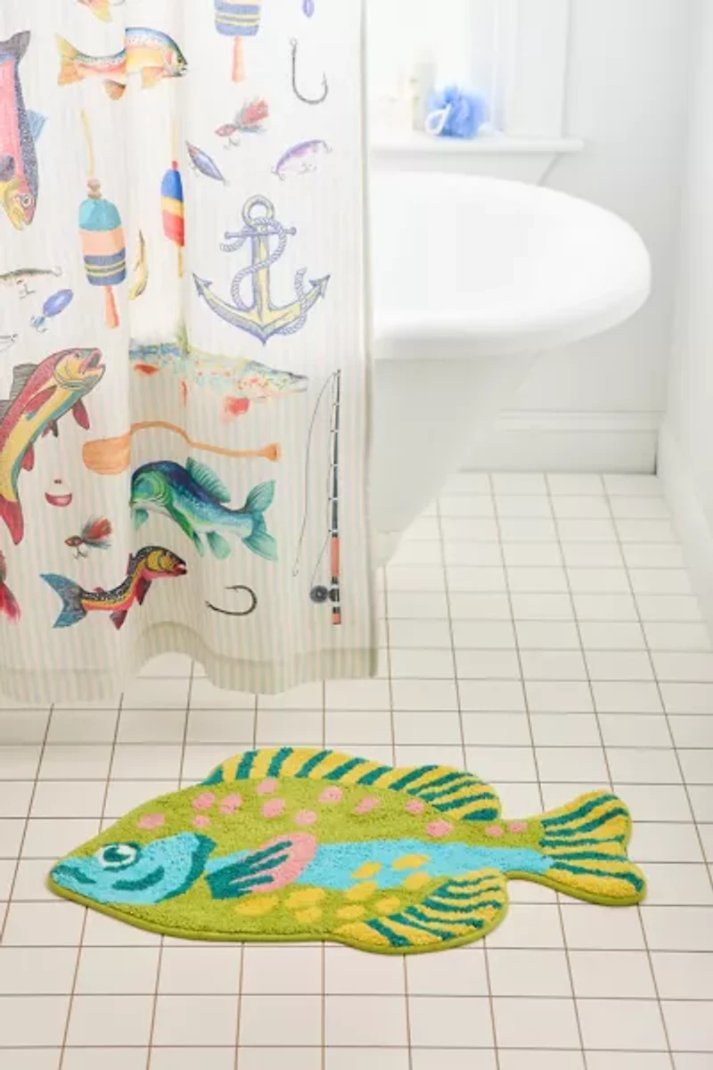 Gone Fishin’ Fish Shaped Tufted Bath Mat