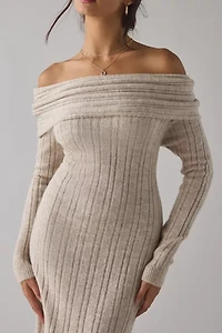BDG Teddie Foldover Off-The-Shoulder Sweater Midi Dress