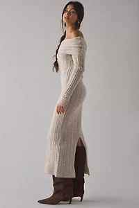 BDG Teddie Foldover Off-The-Shoulder Sweater Midi Dress