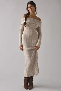 BDG Teddie Foldover Off-The-Shoulder Sweater Midi Dress