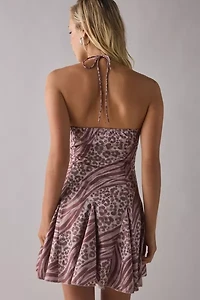 Kiss The Sky Mixed Animal Print Fit-And-Flare Halter Mini Dress