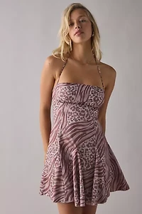 Kiss The Sky Mixed Animal Print Fit-And-Flare Halter Mini Dress