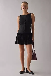 Kiss The Sky Ali Boatneck Drop Waist Black Velvet Mini Dress