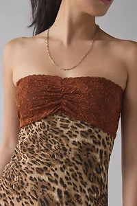 Kiss The Sky Delmar Leopard & Lace Strapless Slit Midi Dress