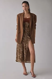 Kiss The Sky Delmar Leopard & Lace Strapless Slit Midi Dress