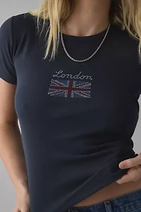 London Union Jack Flag Rhinestone Graphic Baby Tee