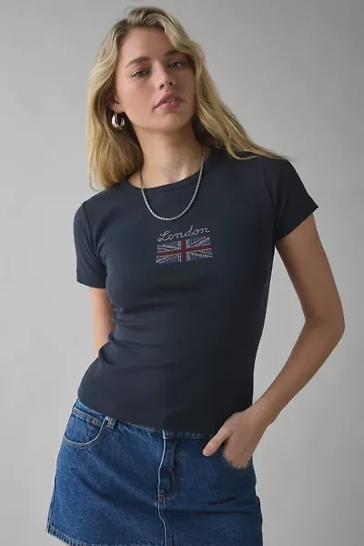London Union Jack Flag Rhinestone Graphic Baby Tee