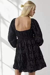 Kiss The Sky Bree Floral Jacquard Long Sleeve Babydoll Mini Dress