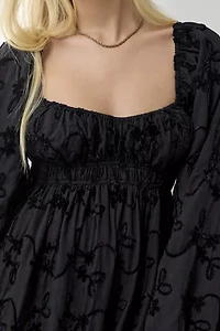 Kiss The Sky Bree Floral Jacquard Long Sleeve Babydoll Mini Dress