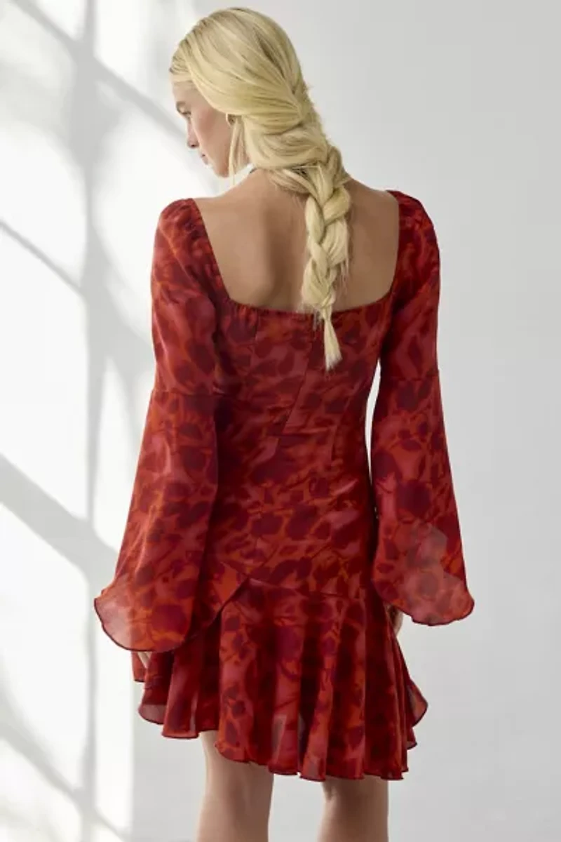 Kiss The Sky Juniper Fluted Sleeve Asymmetric Hanky Hem Mini Dress