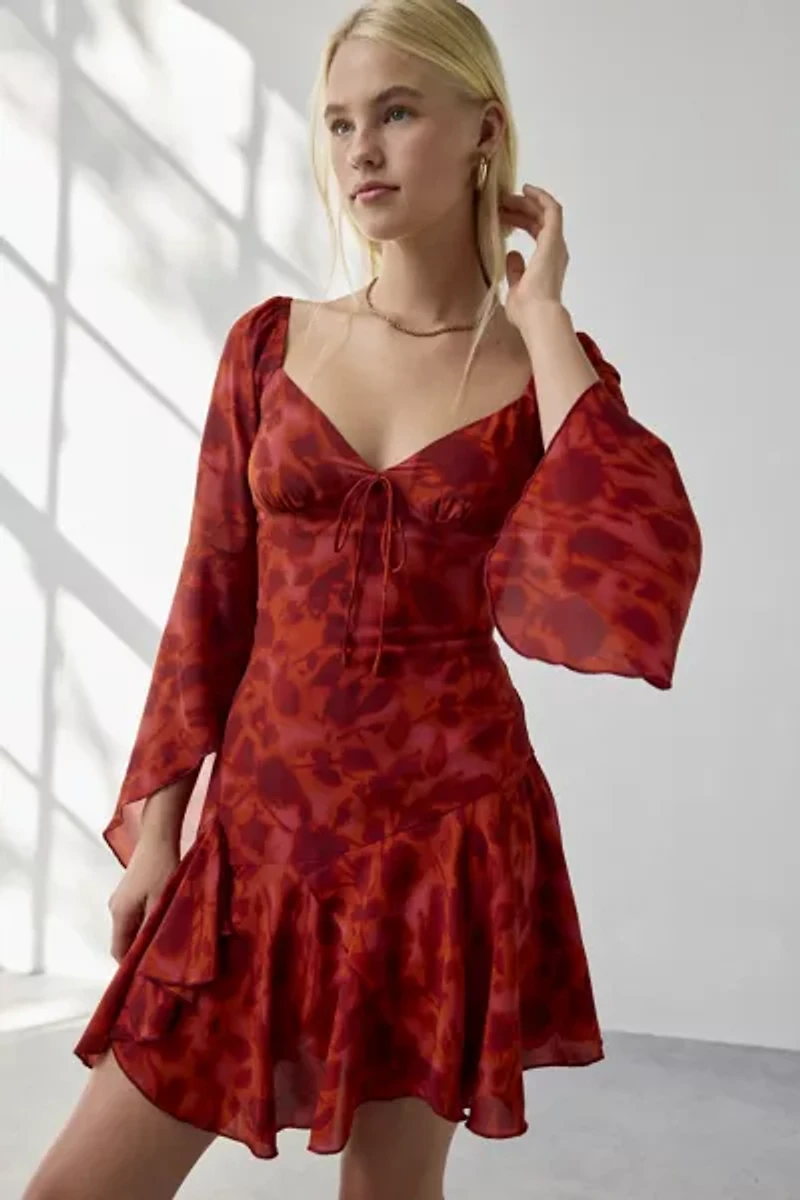 Kiss The Sky Juniper Fluted Sleeve Asymmetric Hanky Hem Mini Dress