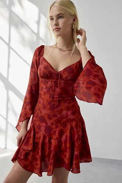 Kiss The Sky Juniper Fluted Sleeve Asymmetric Hanky Hem Mini Dress