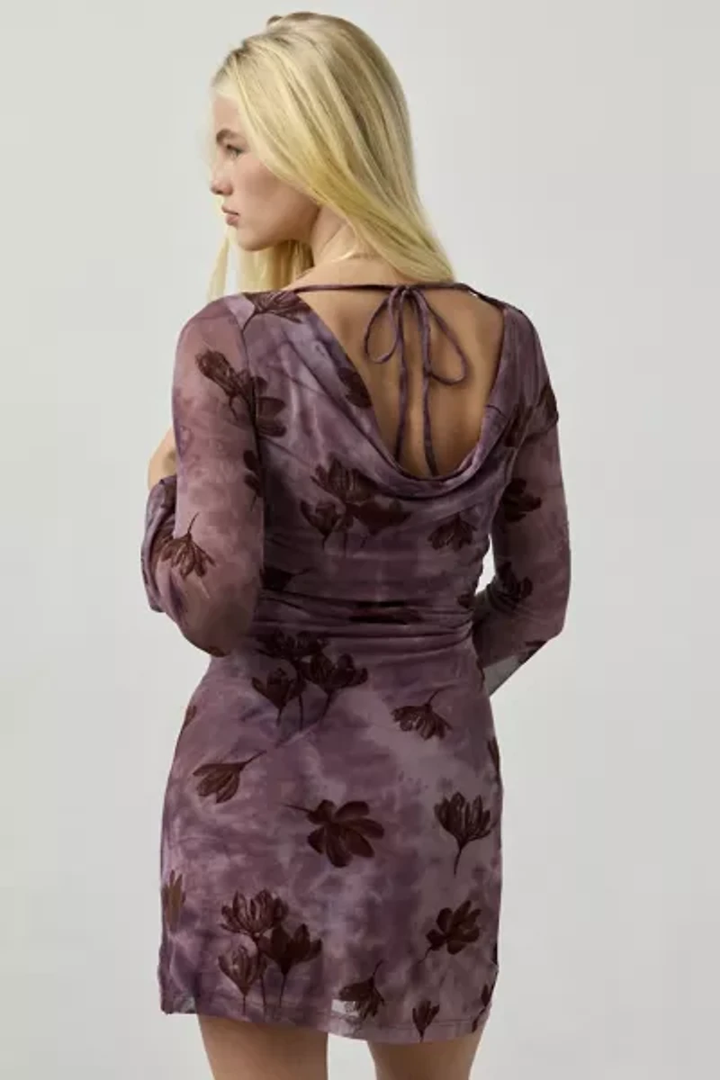 Kiss The Sky Parisa Velvet Burnout Long Sleeve Boatneck Mini Dress