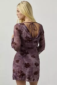 Kiss The Sky Parisa Velvet Burnout Long Sleeve Boatneck Mini Dress