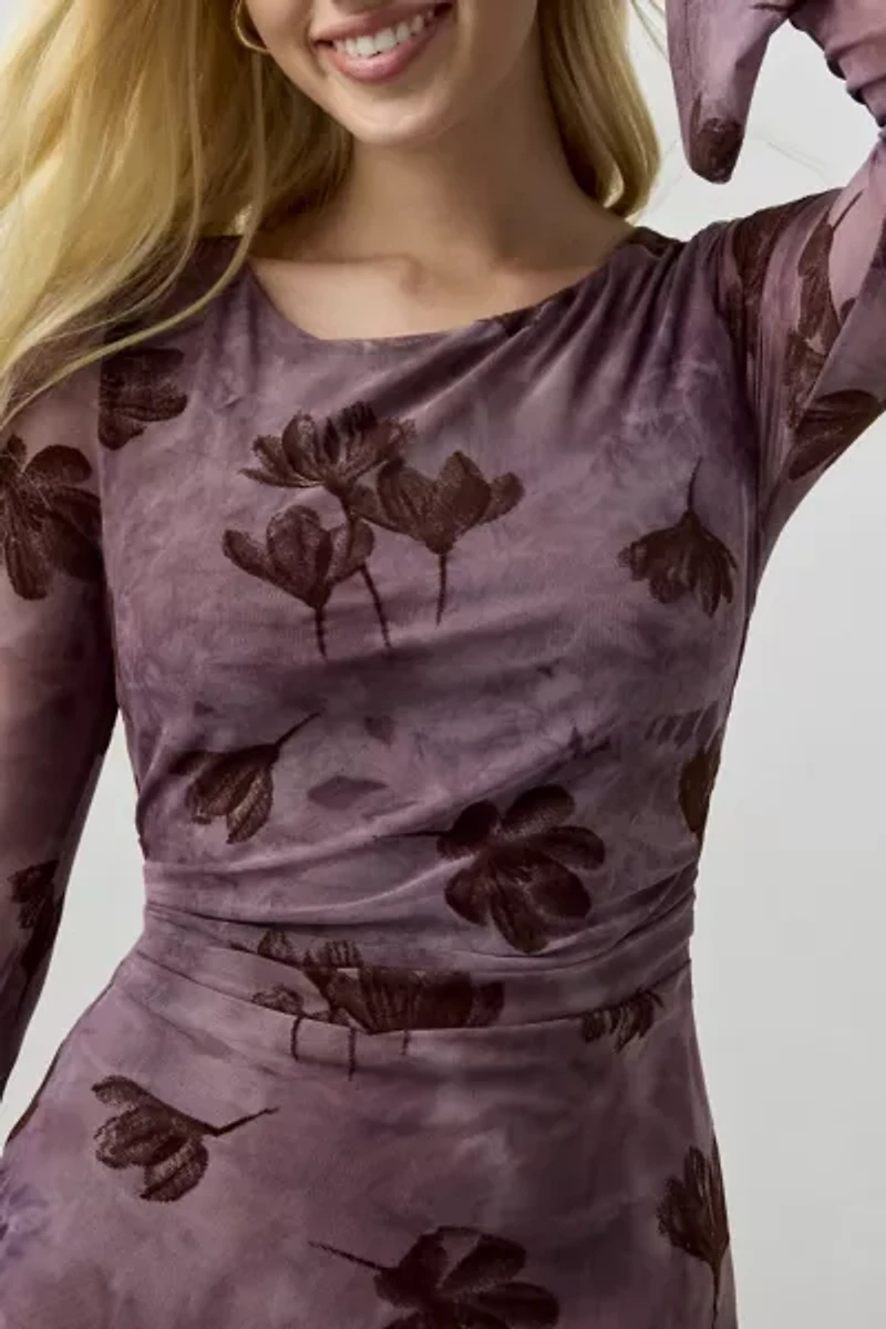 Kiss The Sky Parisa Velvet Burnout Long Sleeve Boatneck Mini Dress