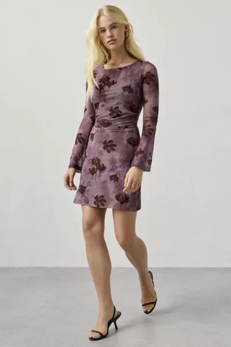 Kiss The Sky Parisa Velvet Burnout Long Sleeve Boatneck Mini Dress