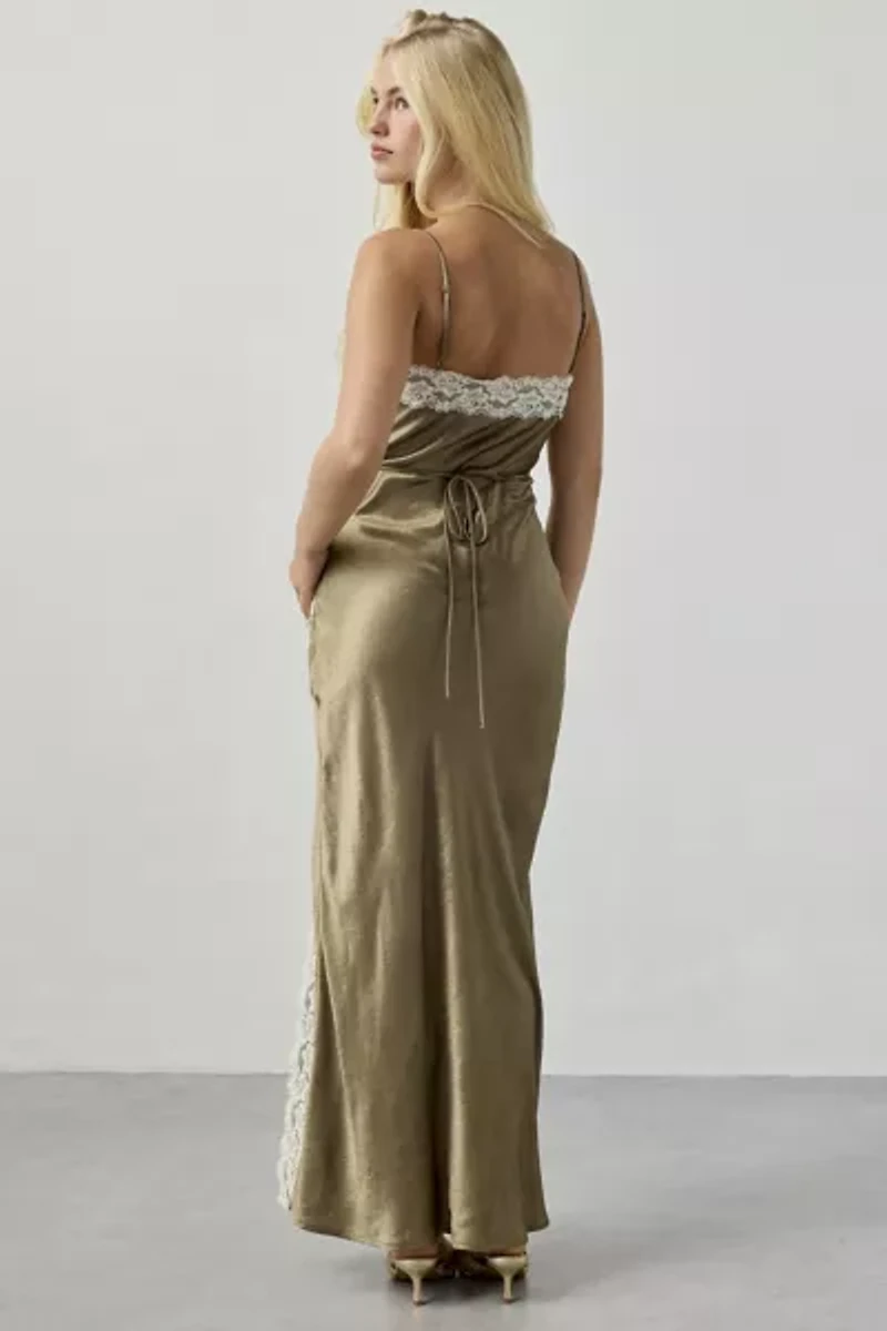 Kiss The Sky Lucia Lace Trim Crinkle Satin Slip Maxi Dress