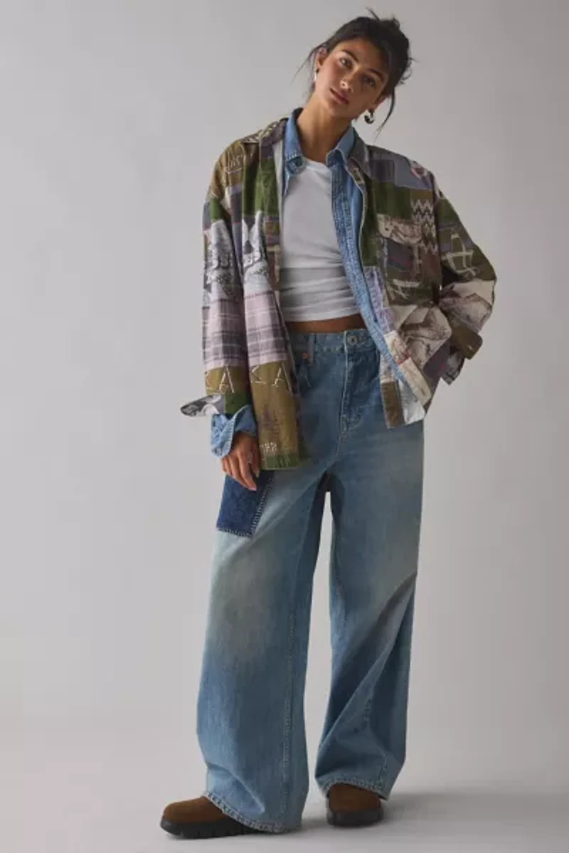BDG Cowboy Dan Patchwork Oversized Button-Down Shirt