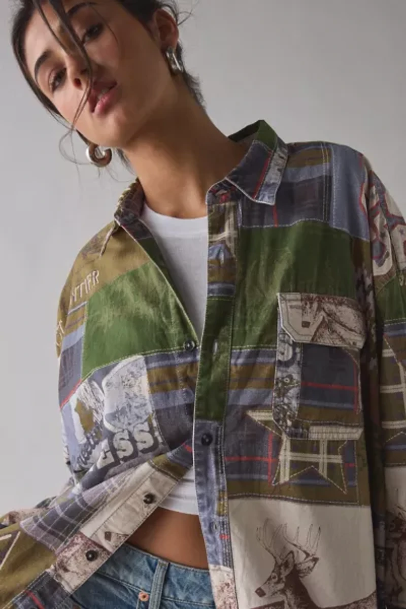 BDG Cowboy Dan Patchwork Oversized Button-Down Shirt